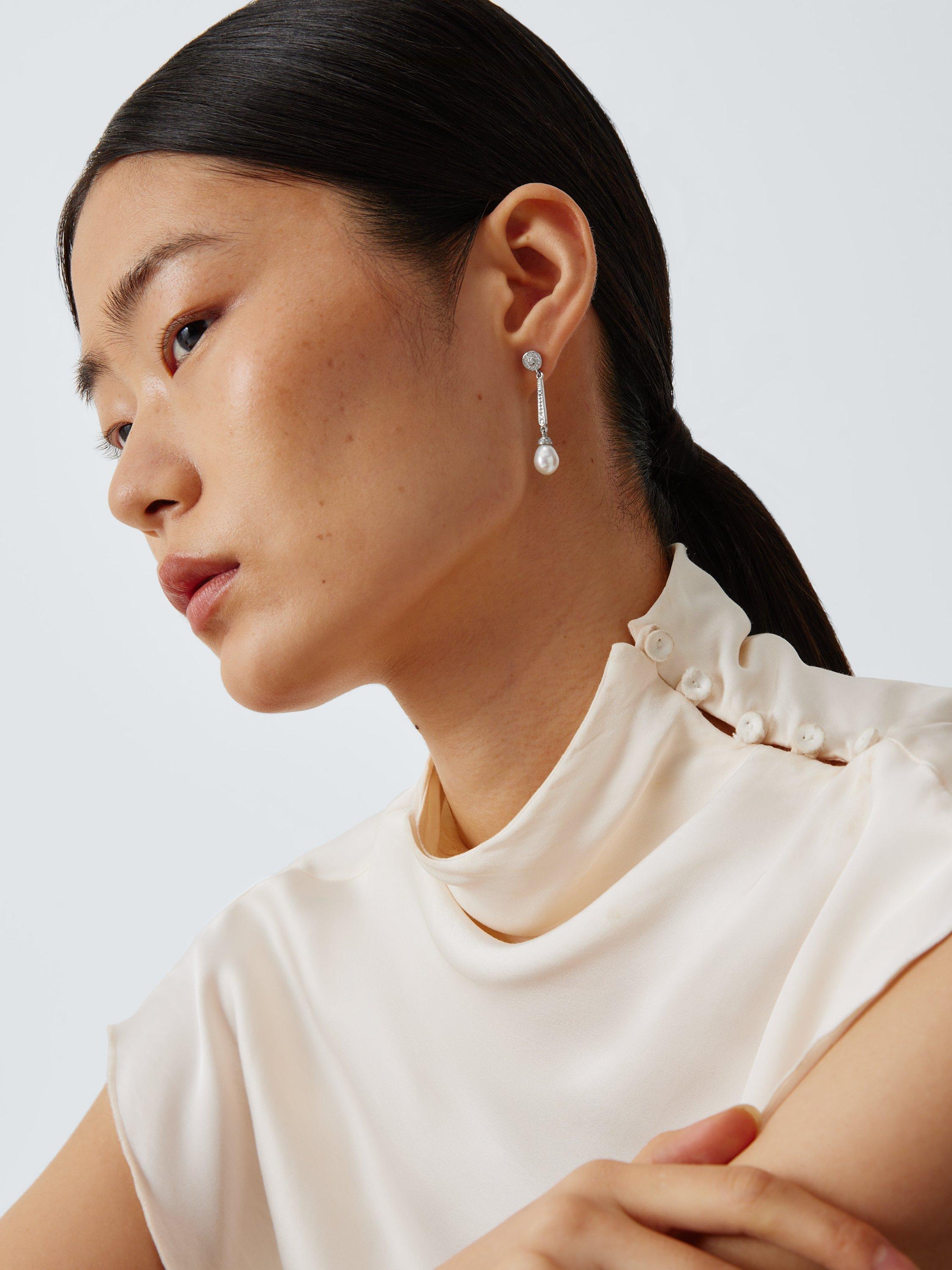Lido cubic zirconia pearl drop earrings (British brand)