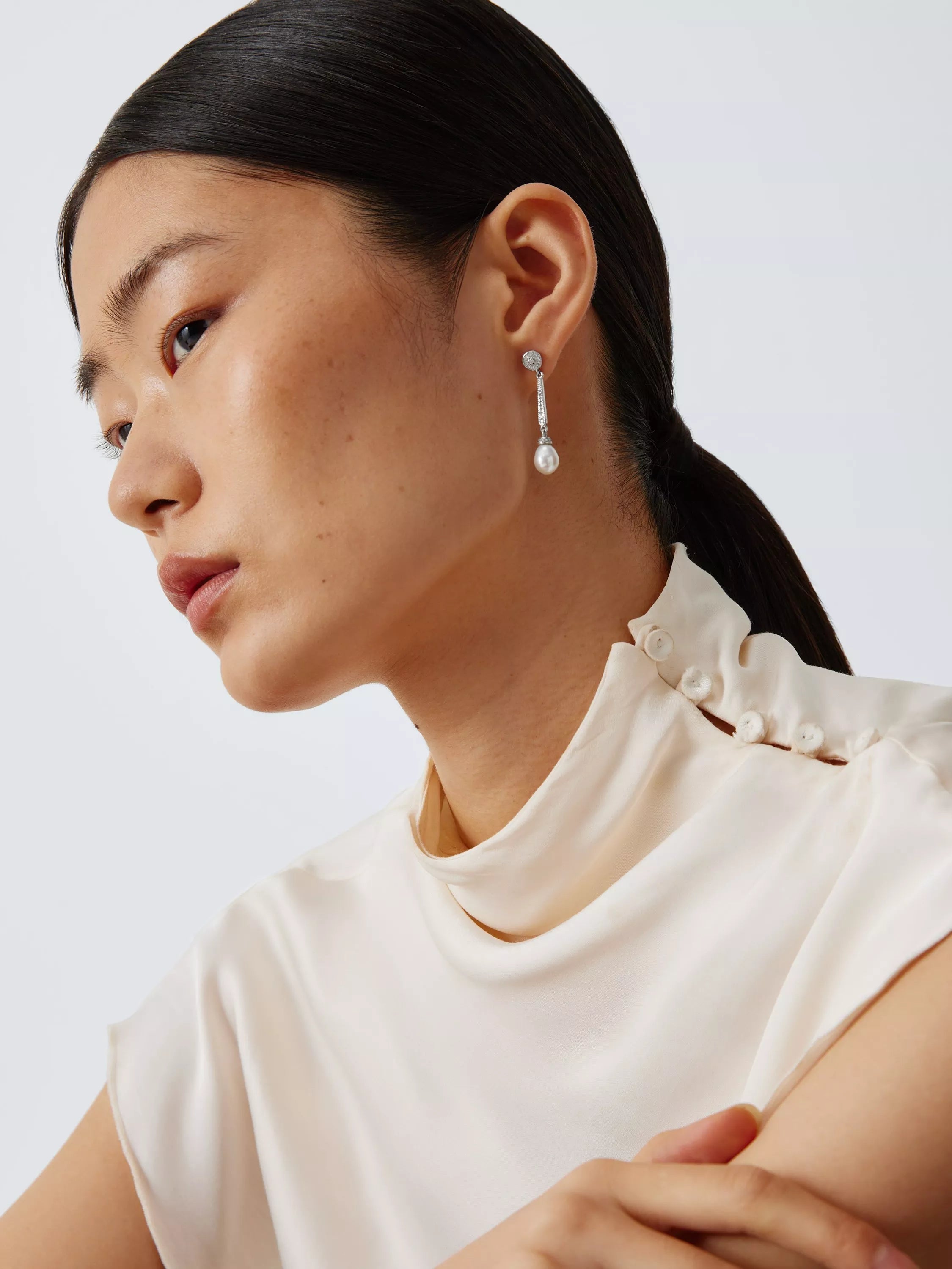 Lido cubic zirconia pearl drop earrings (British brand)