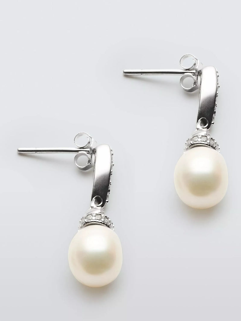 Lido freshwater pearl cubic zirconia drop earrings silver, UK version