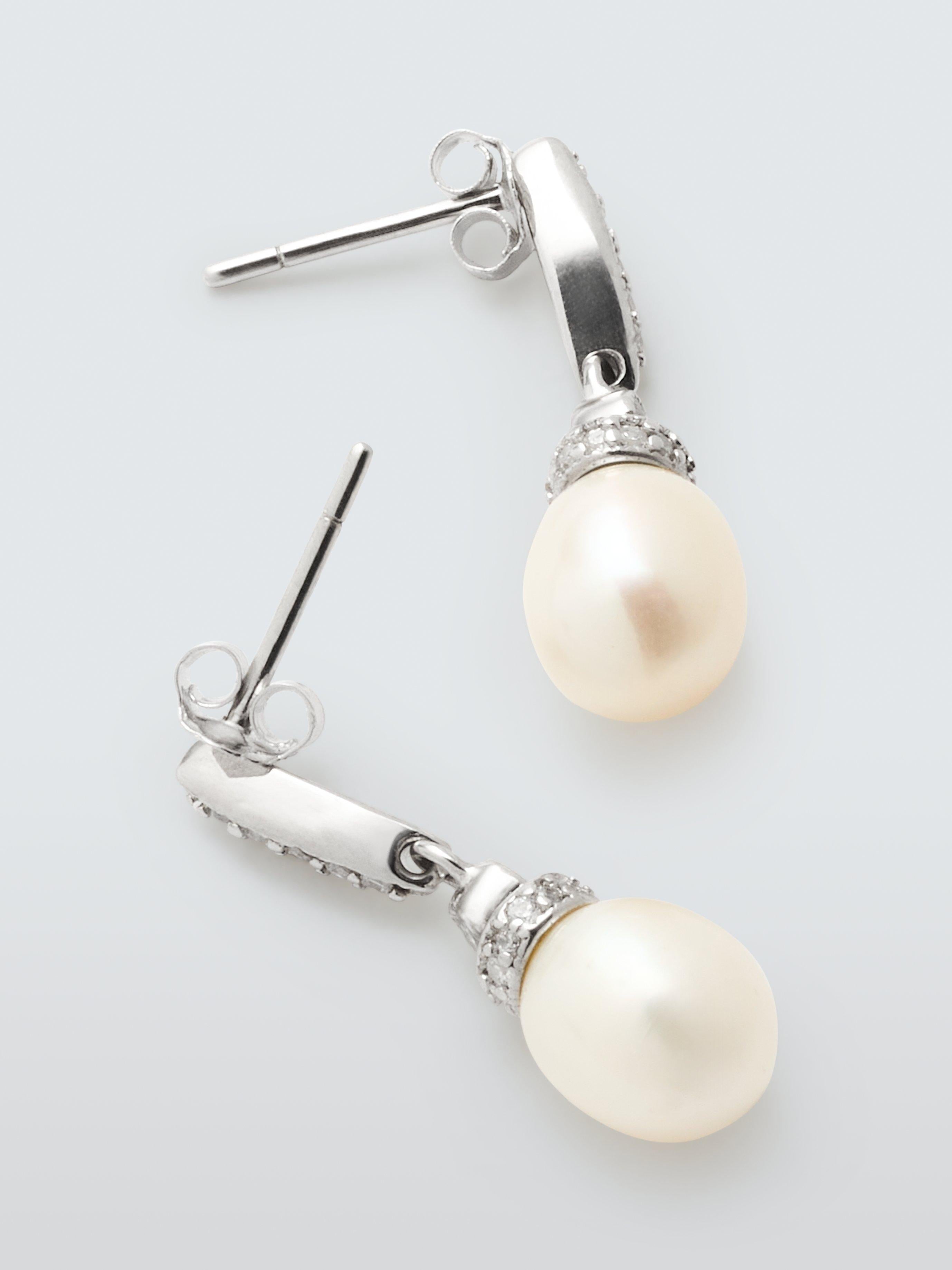 Lido freshwater pearl cubic zirconia drop earrings silver, UK version