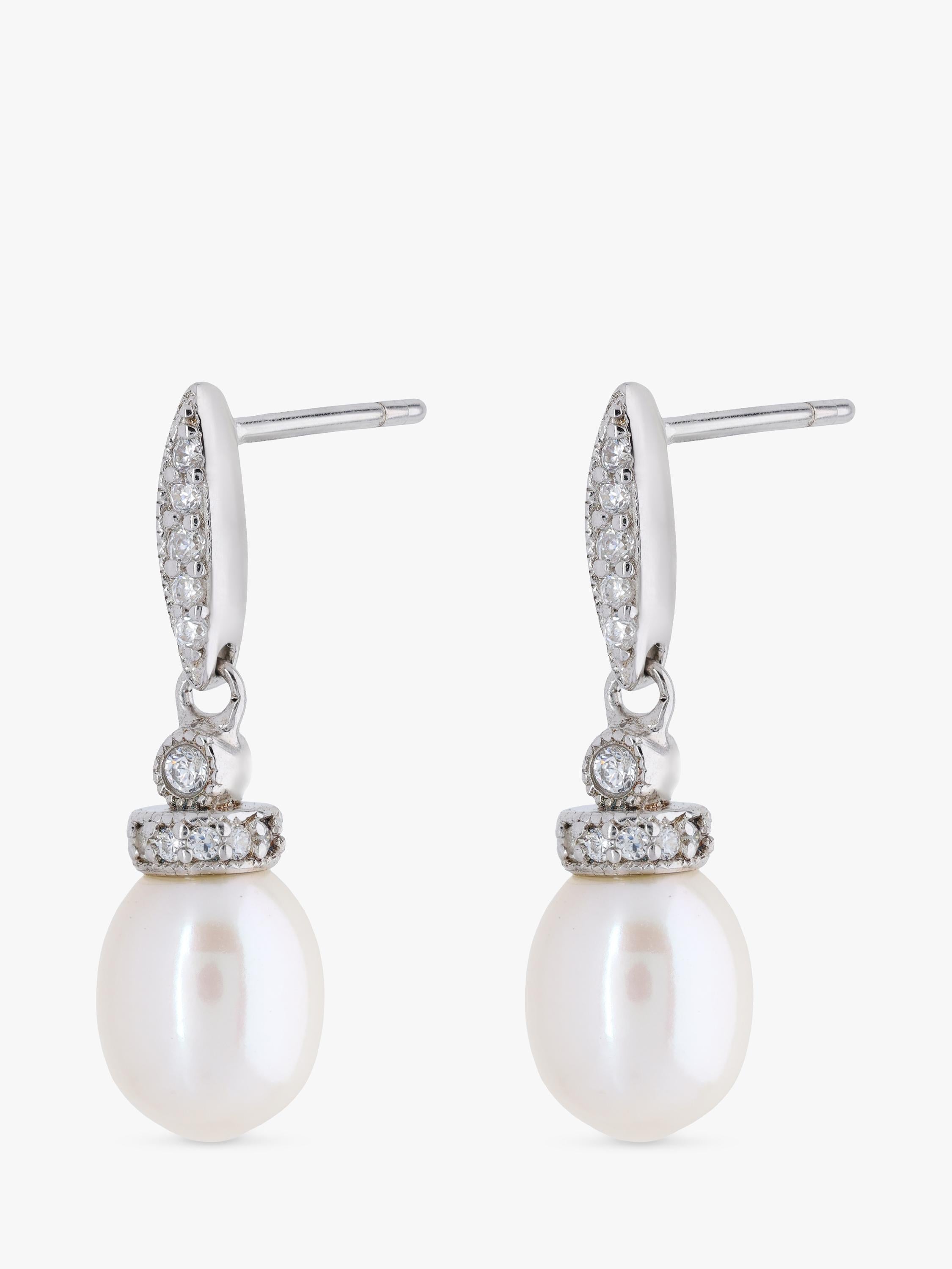 Lido freshwater pearl cubic zirconia drop earrings silver, UK version