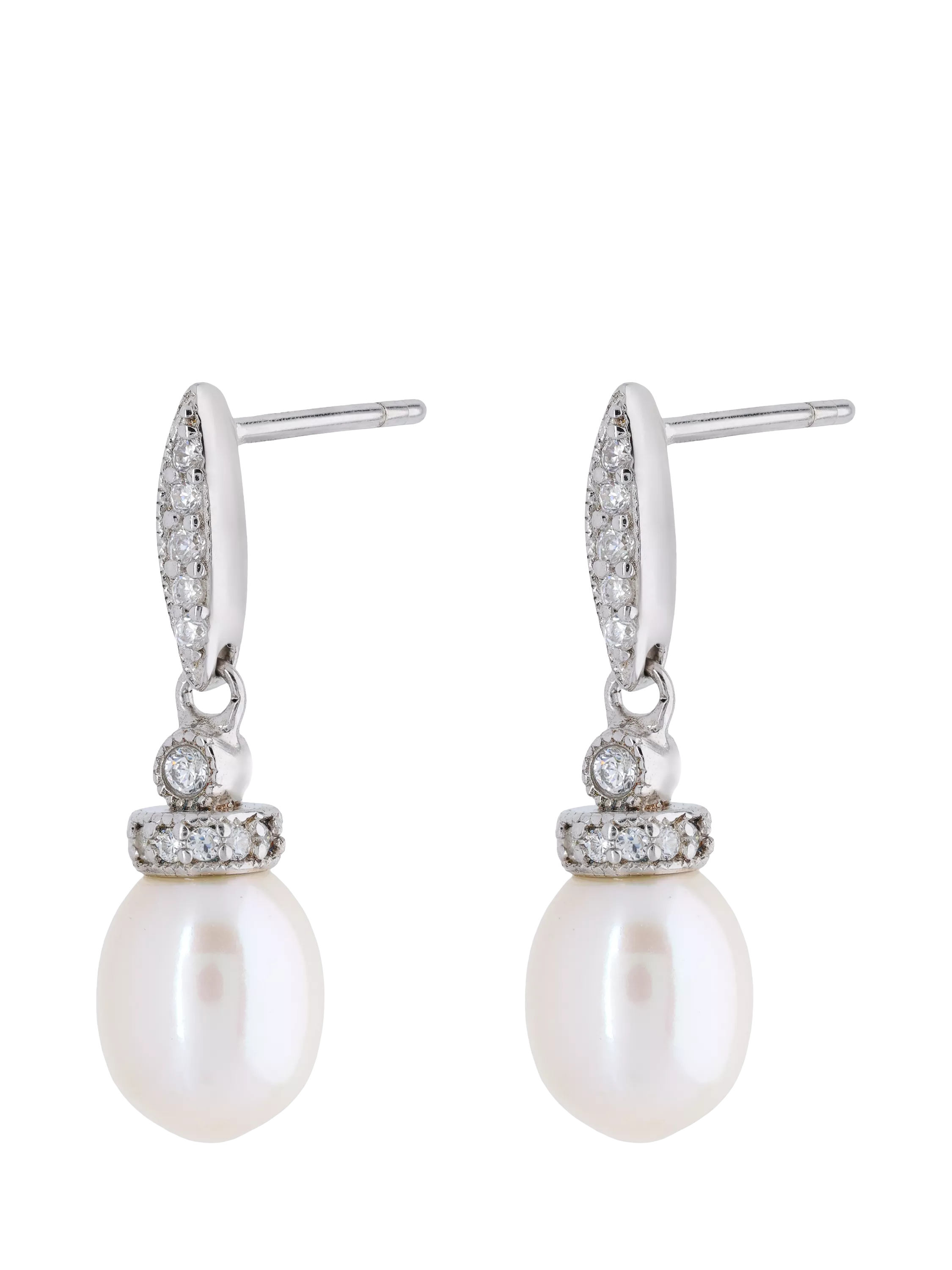 Lido freshwater pearl cubic zirconia drop earrings silver, UK version