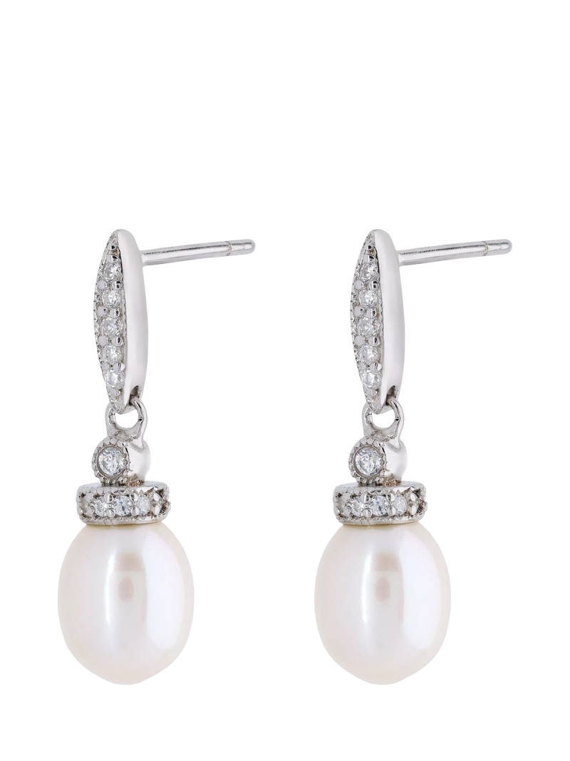 Lido freshwater pearl cubic zirconia drop earrings silver, UK version