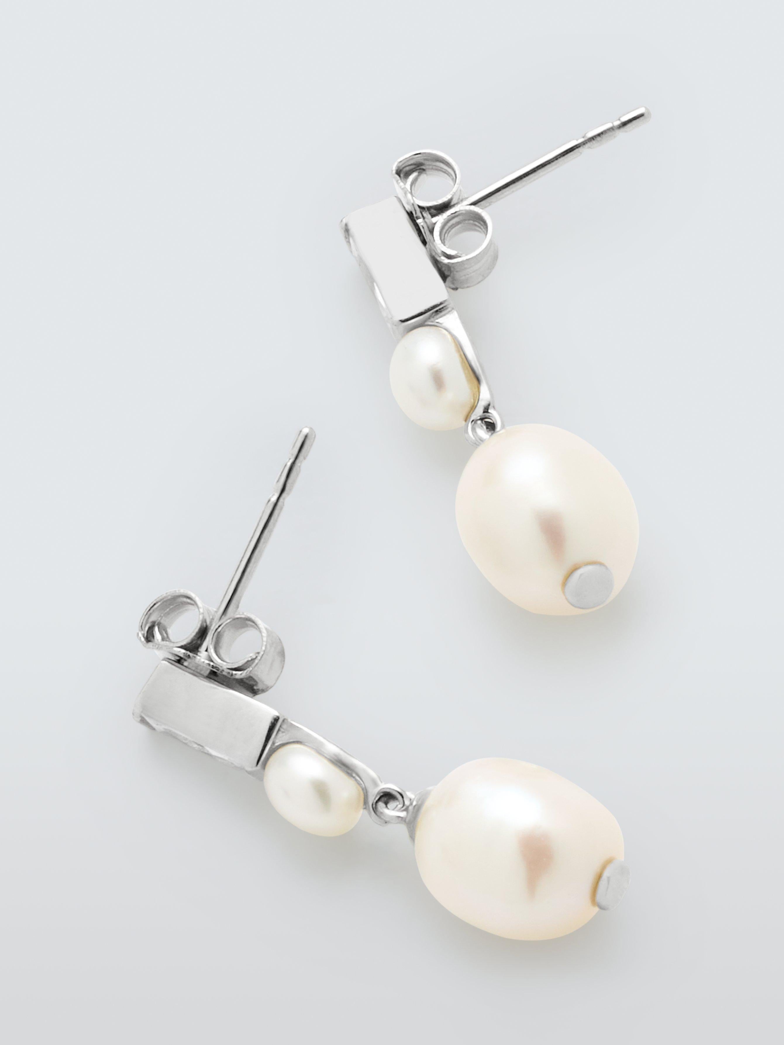Lido baguette cubic zirconia pearl stud earrings 2cm (British brand)