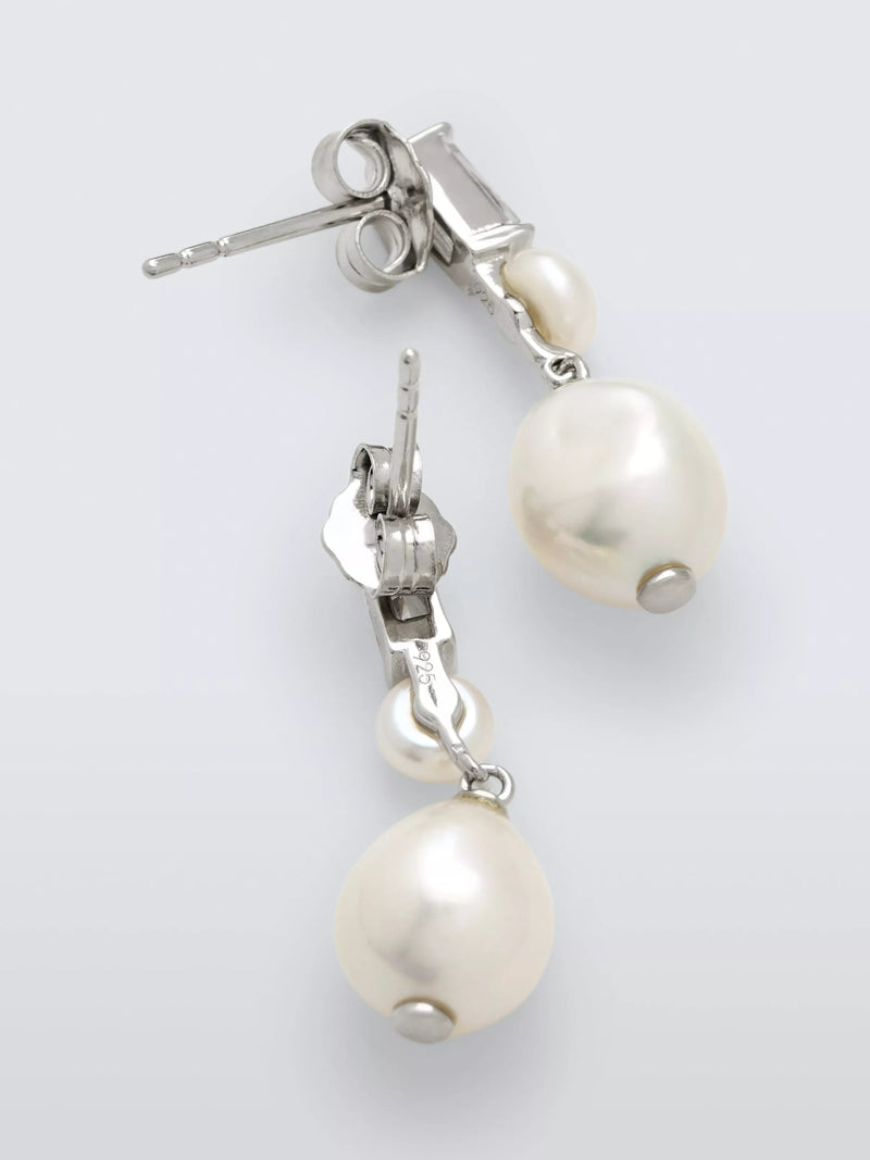 Lido baguette cubic zirconia pearl stud earrings 2cm (British brand)