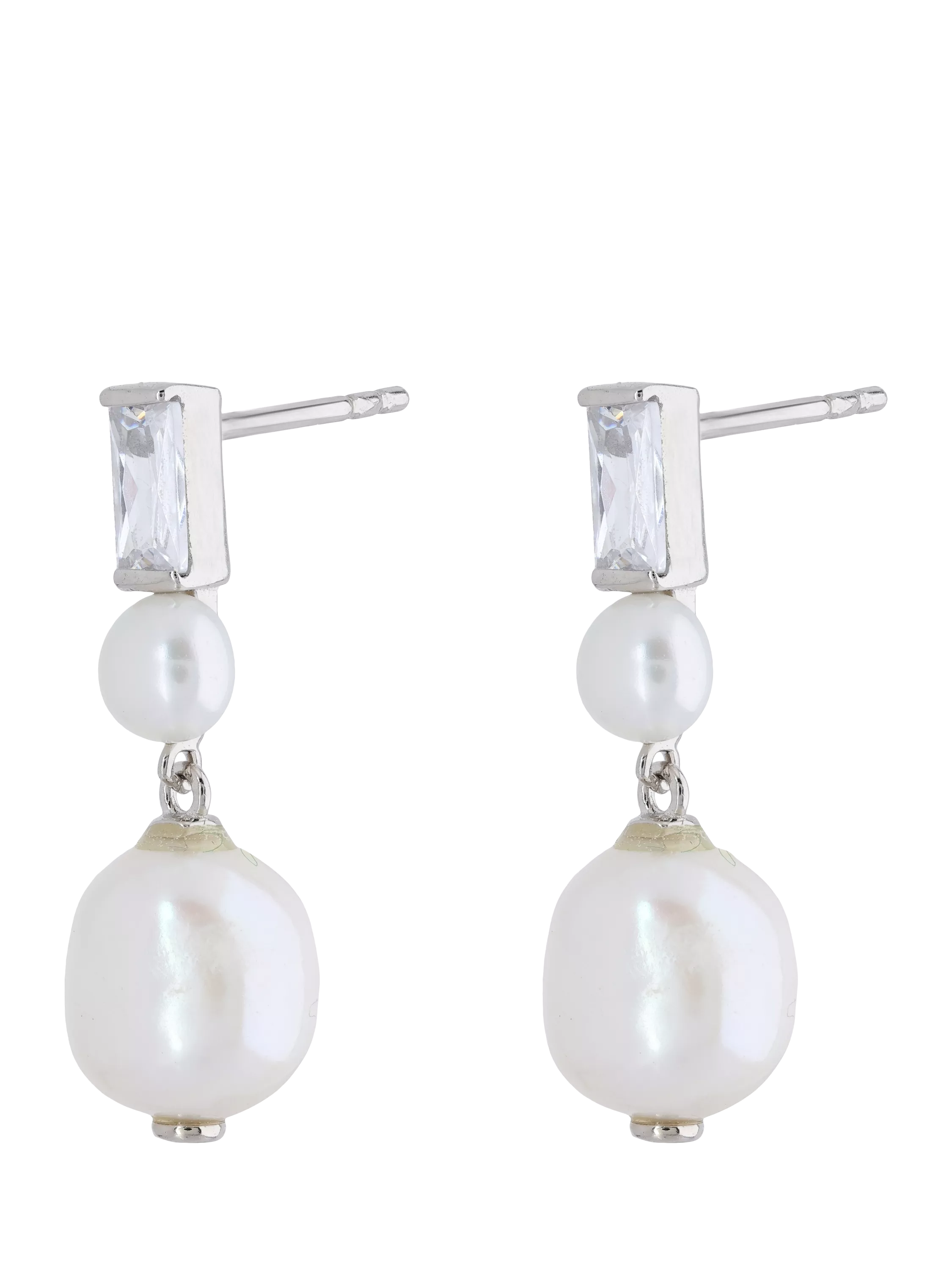 Lido baguette cubic zirconia pearl stud earrings 2cm (British brand)