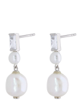 Lido baguette cubic zirconia pearl stud earrings 2cm (British brand)