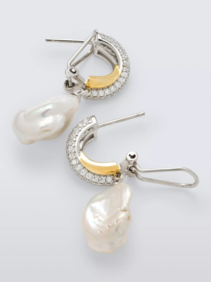 Lido cross over cubic zirconia pearl drop earrings, imported from the UK