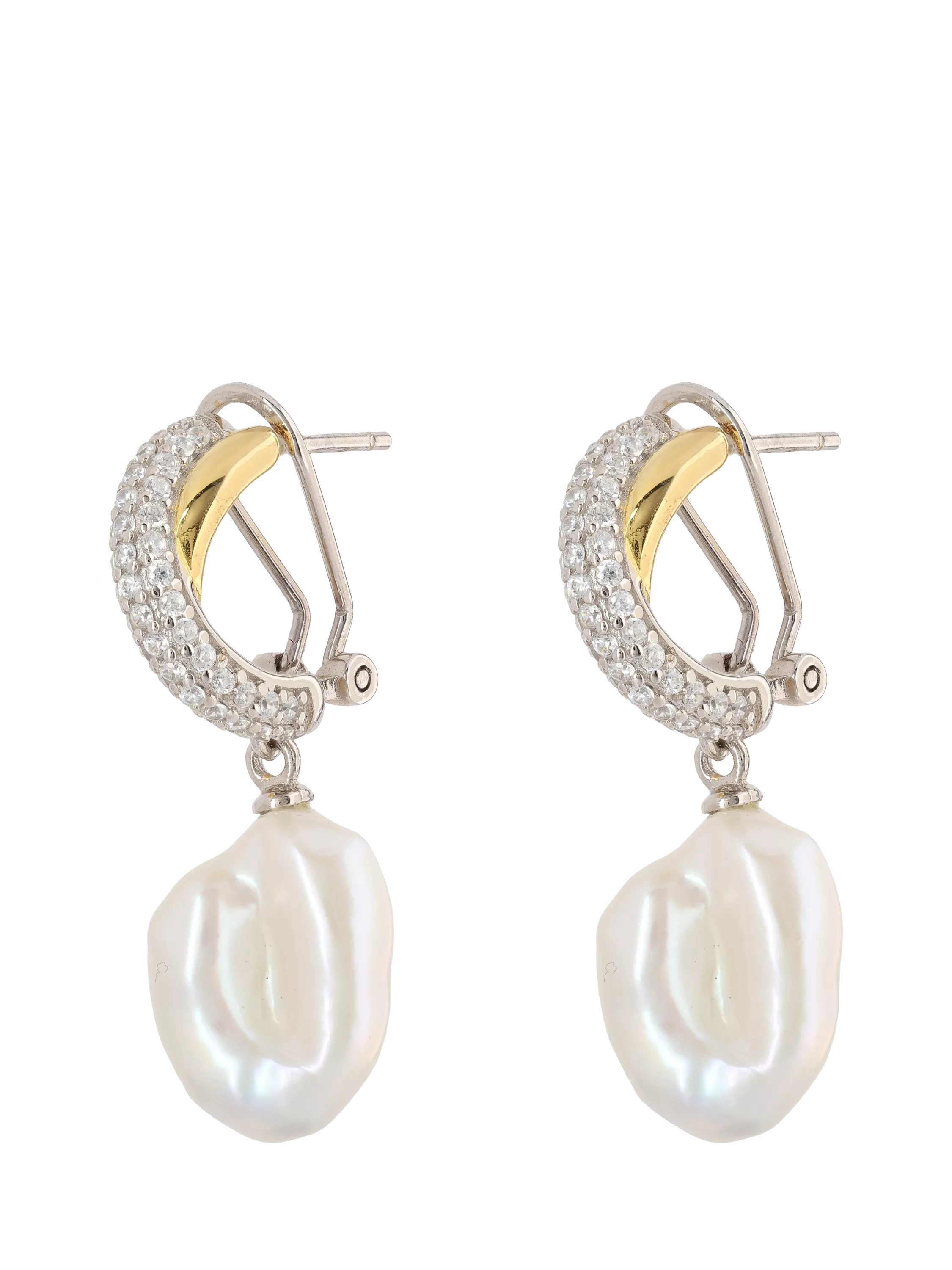 Lido cross over cubic zirconia pearl drop earrings, imported from the UK