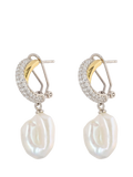 Lido cross over cubic zirconia pearl drop earrings, imported from the UK