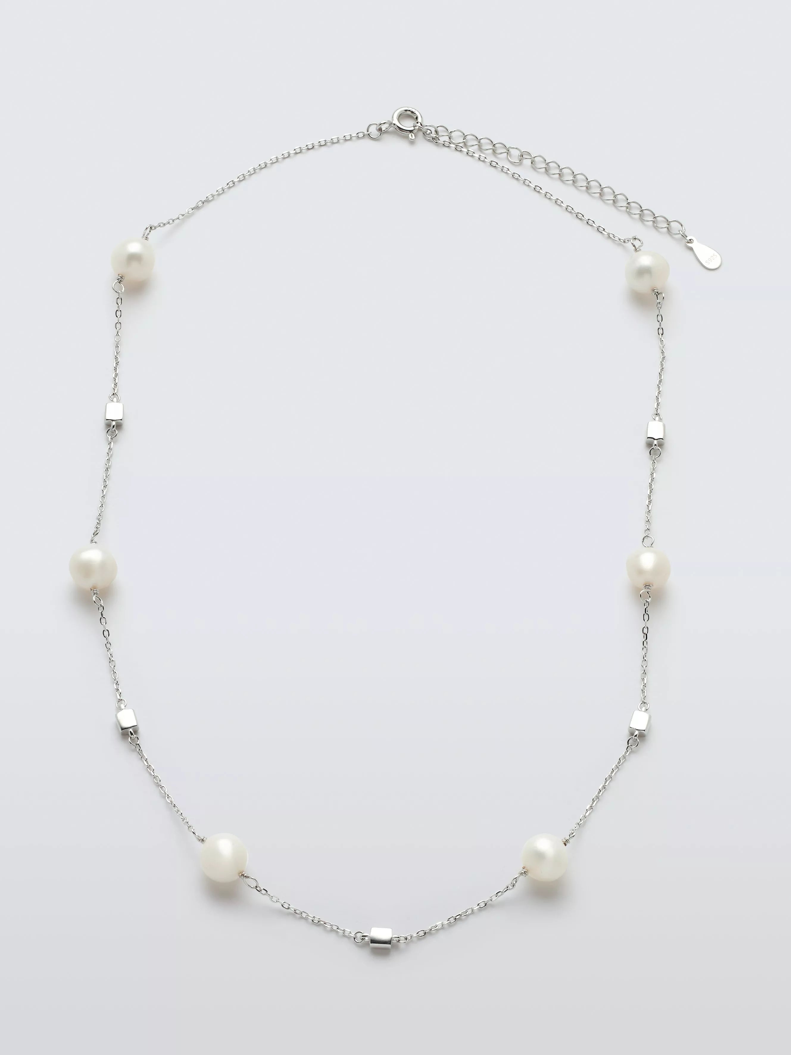 Lido pearl station chain necklace silver 40cm, UK version