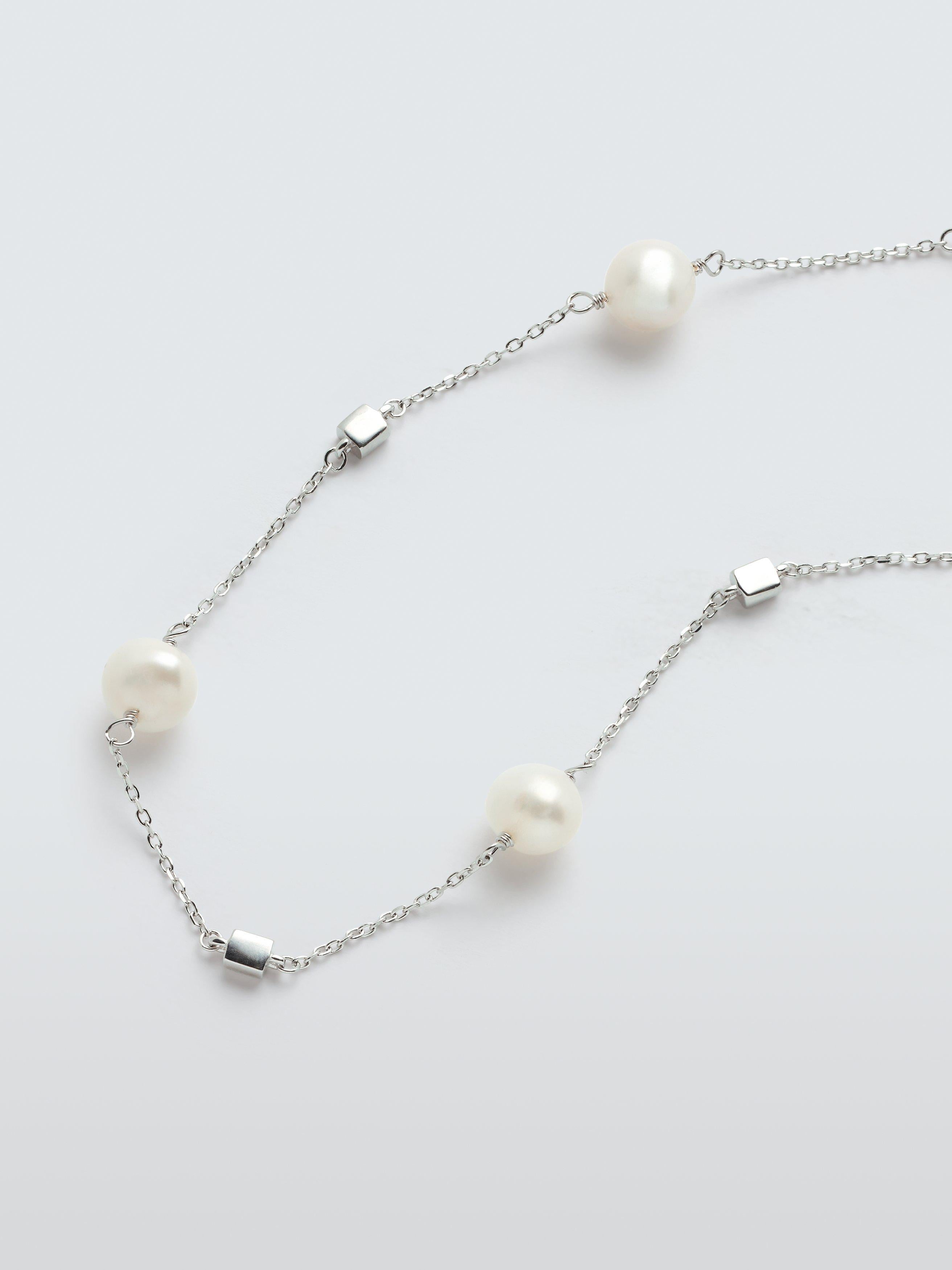 Lido pearl station chain necklace silver 40cm, UK version