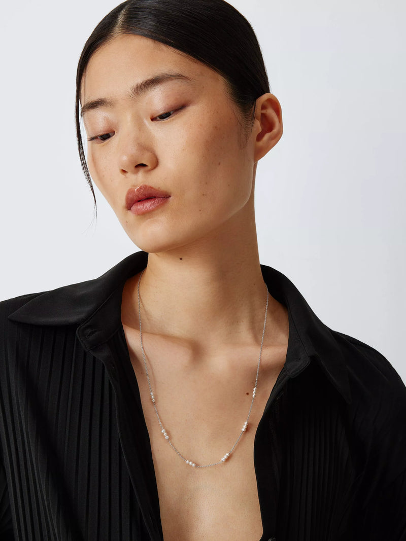 Lido freshwater pearl section necklace silver 60cm (British brand)