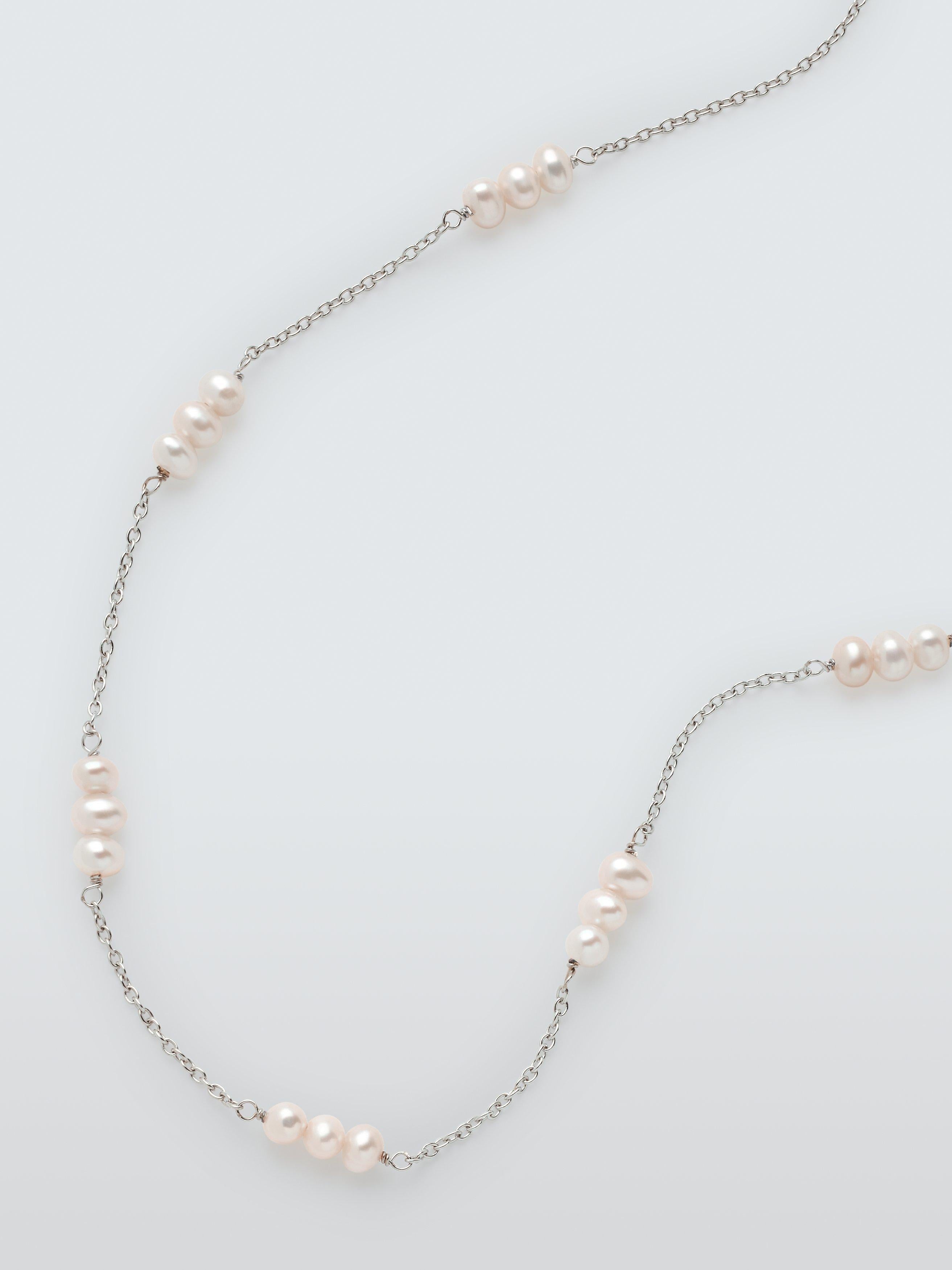 Lido freshwater pearl section necklace silver 60cm (British brand)