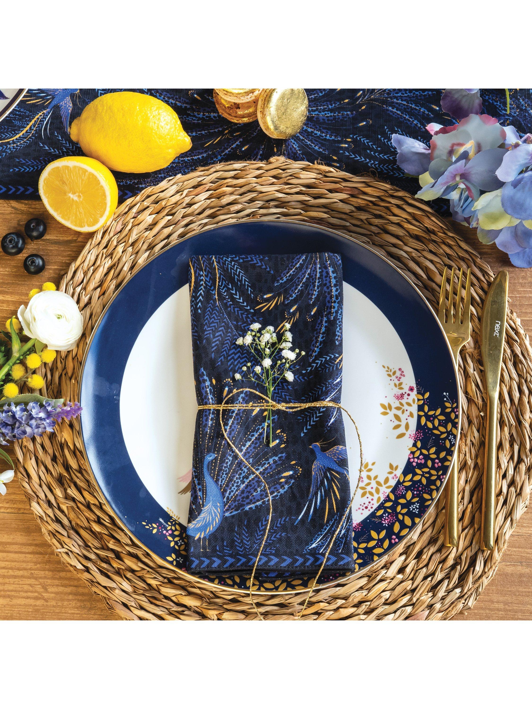 Sara Miller peacock cotton napkins set of 2 dark blue, UK version