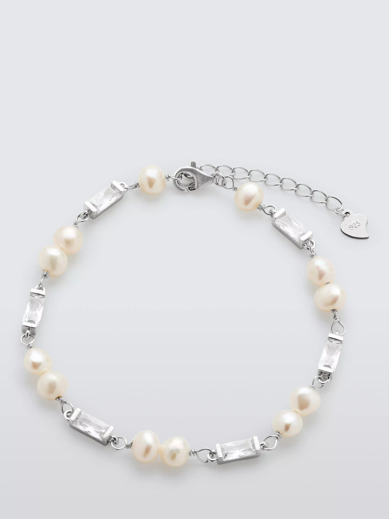 Lido sterling silver pearl and cubic zirconia bracelet - British product