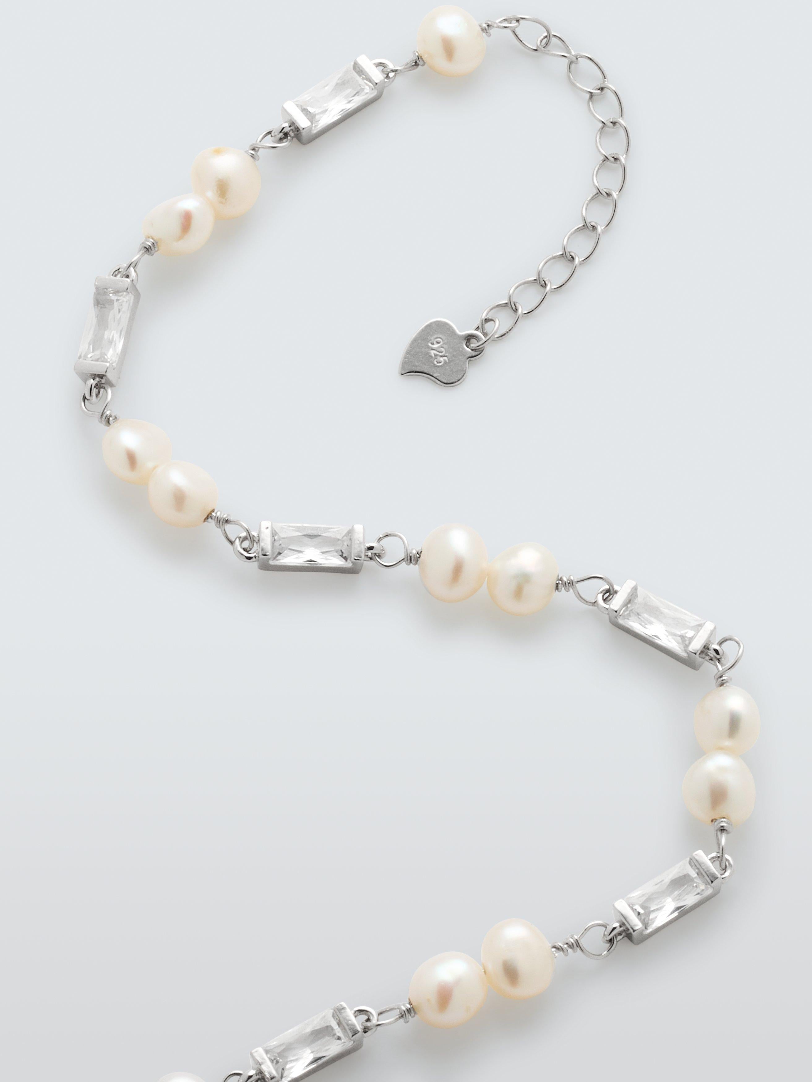 Lido sterling silver pearl and cubic zirconia bracelet - British product