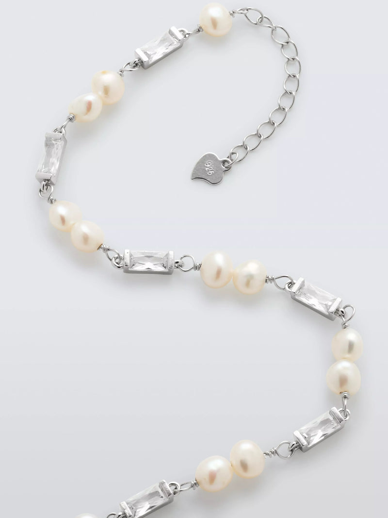 Lido sterling silver pearl and cubic zirconia bracelet - British product