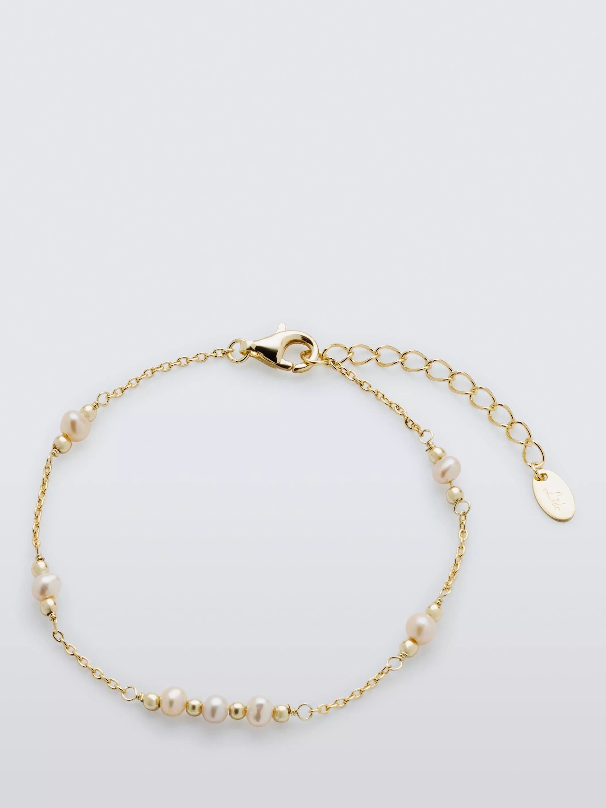 Lido Delicate Pearl Station Chain Bracelet Gold, imported from the UK