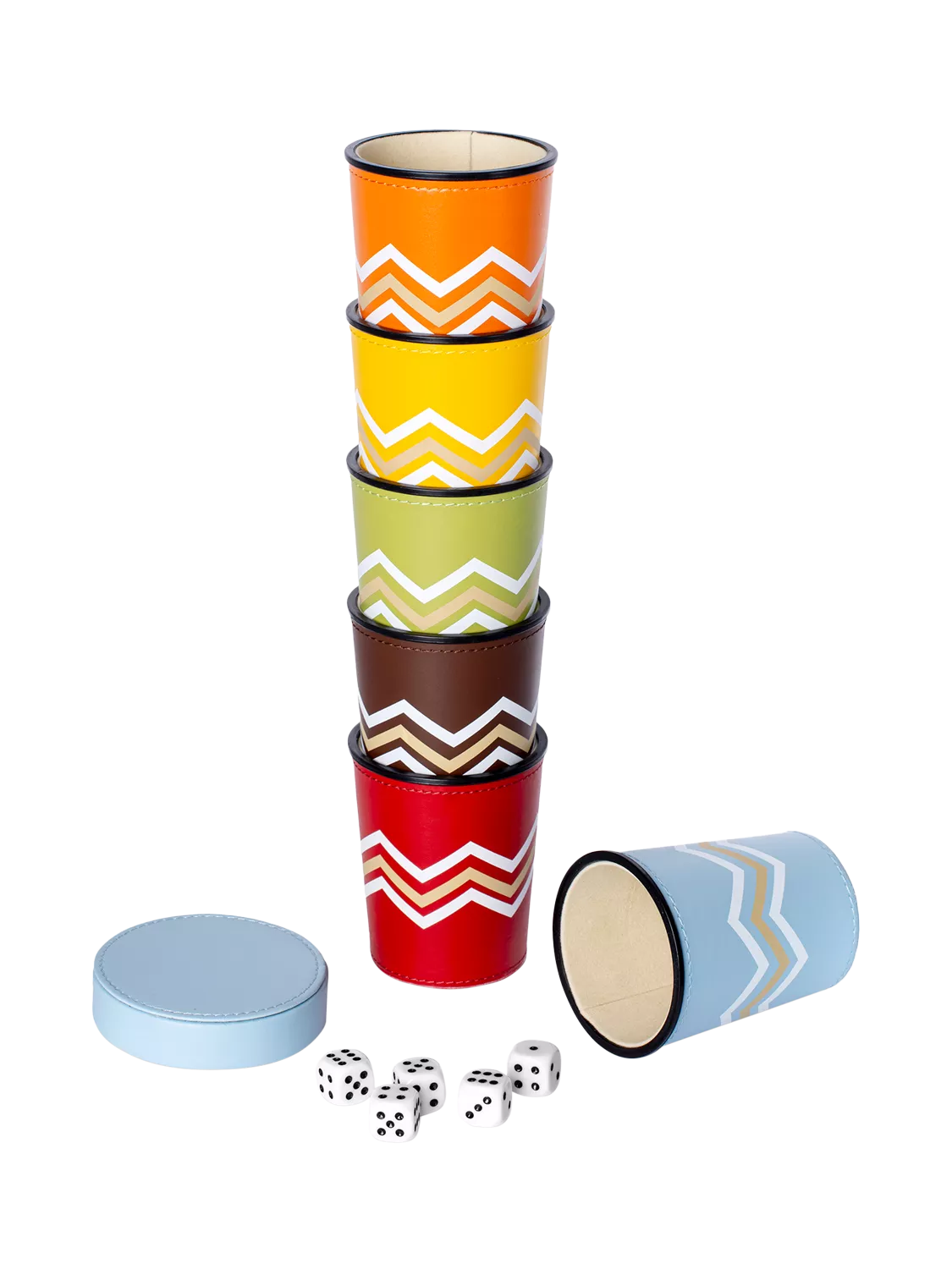 MaisonGames Leather Perudo Set colourful dice cups, UK version