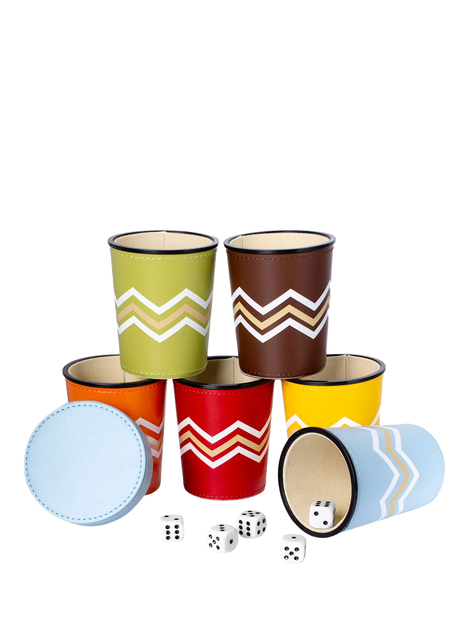 MaisonGames Leather Perudo Set colourful dice cups, UK version
