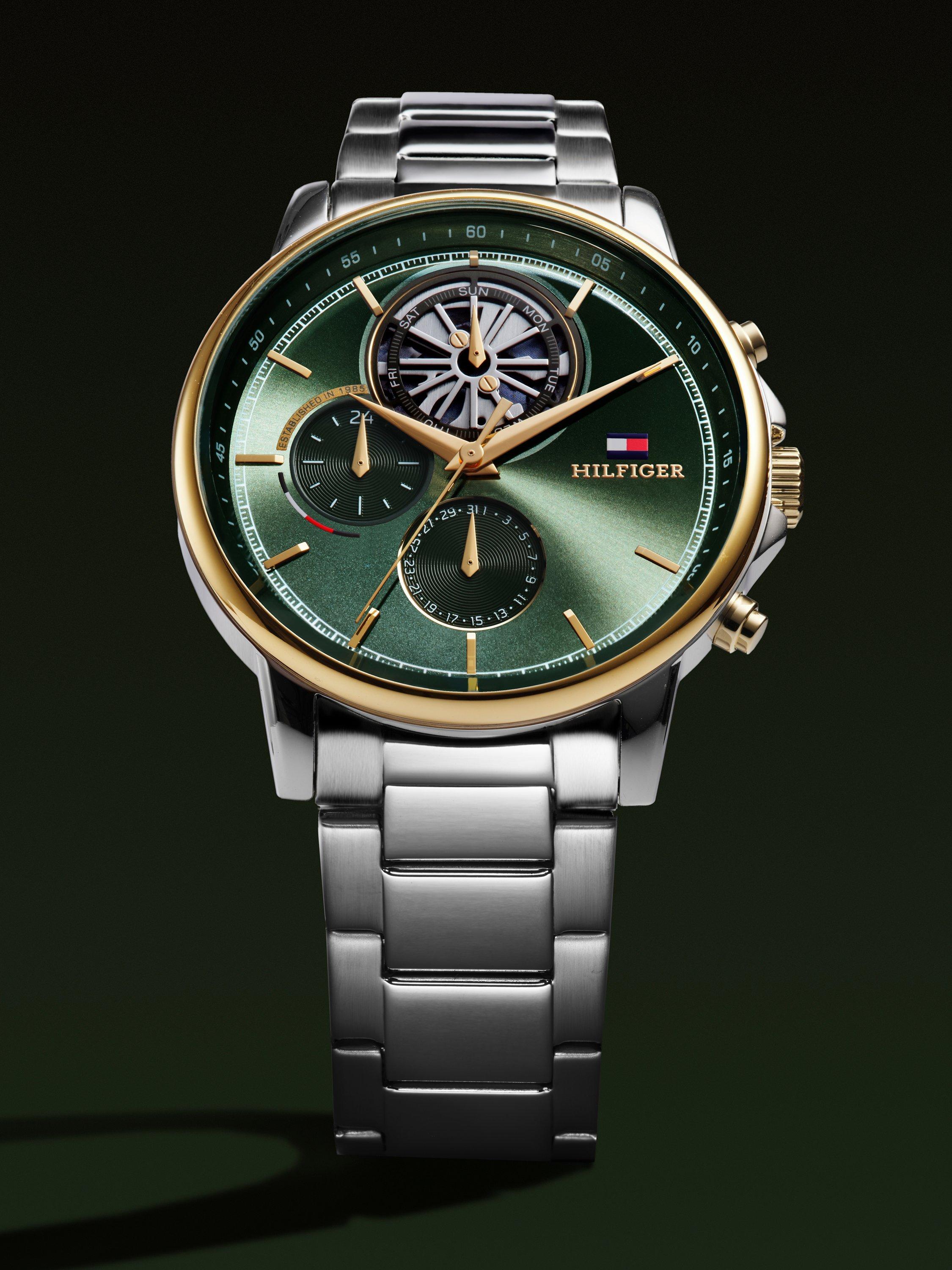 Tommy Hilfiger chronograph watch green dial silver bracelet (British brand)