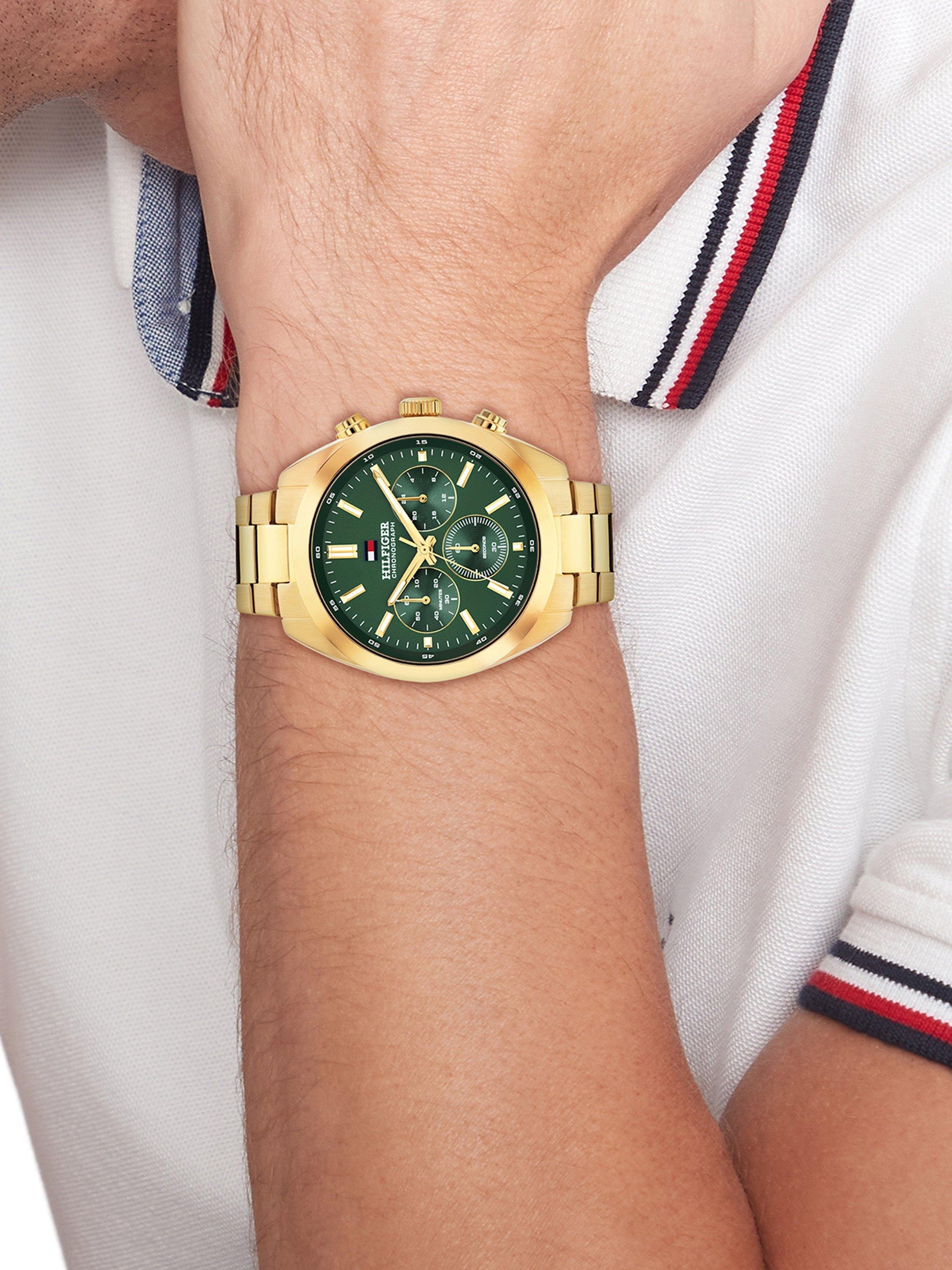Tommy Hilfiger men's chronograph watch gold bracelet 44mm (British brand)