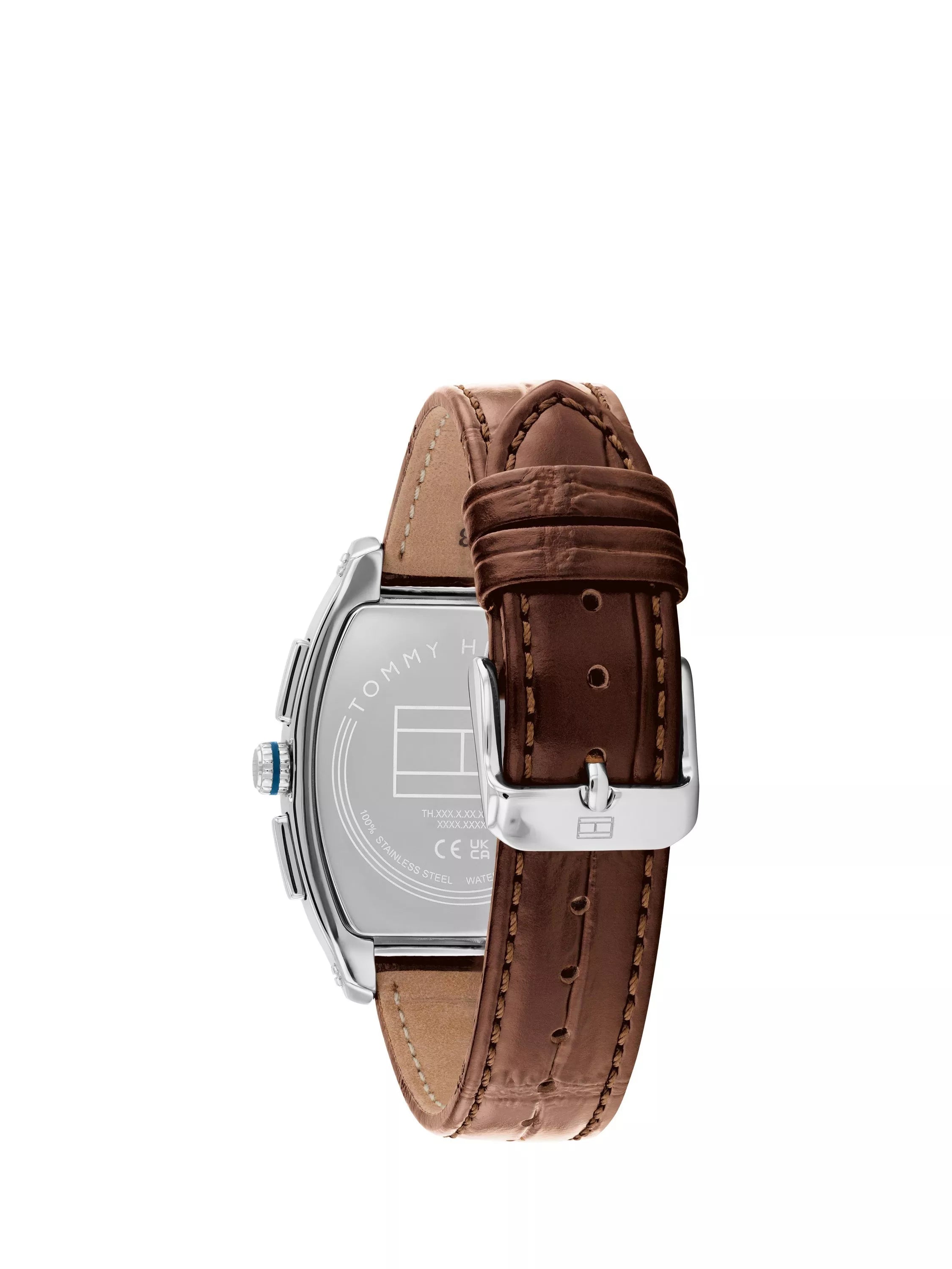 Tommy Hilfiger men's rectangular leather strap watch navy dial, UK version
