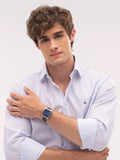 Tommy Hilfiger men's rectangular leather strap watch navy dial, UK version