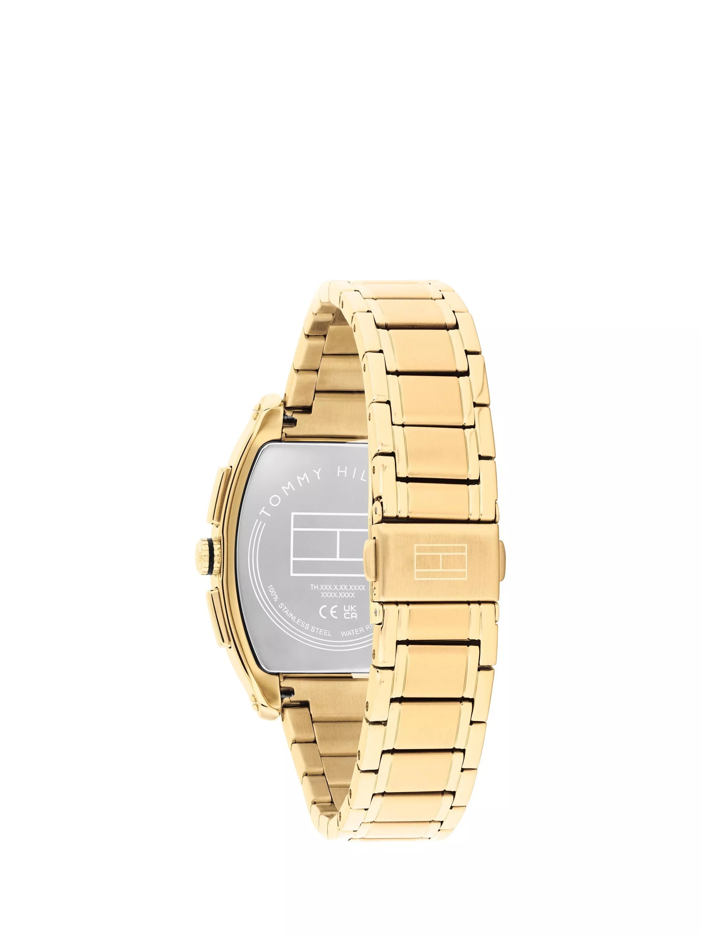 Tommy Hilfiger men's gold rectangular watch with sunray dial, UK version