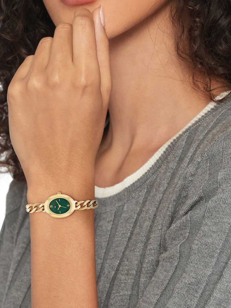 Tommy Hilfiger women's oval chain bracelet watch, gold, imported from the UK