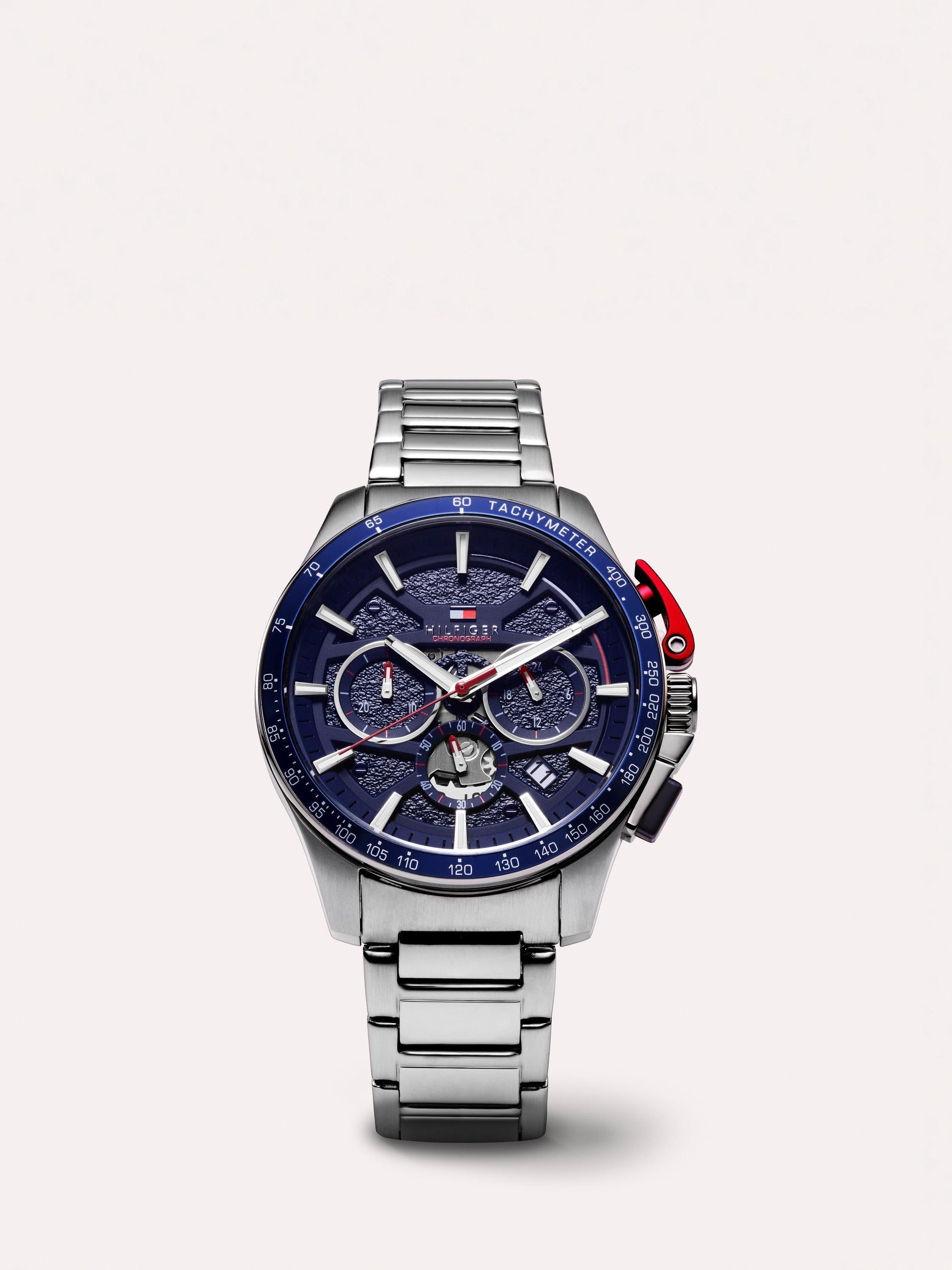 Tommy Hilfiger men's chronograph watch bracelet strap silver 44mm - British product