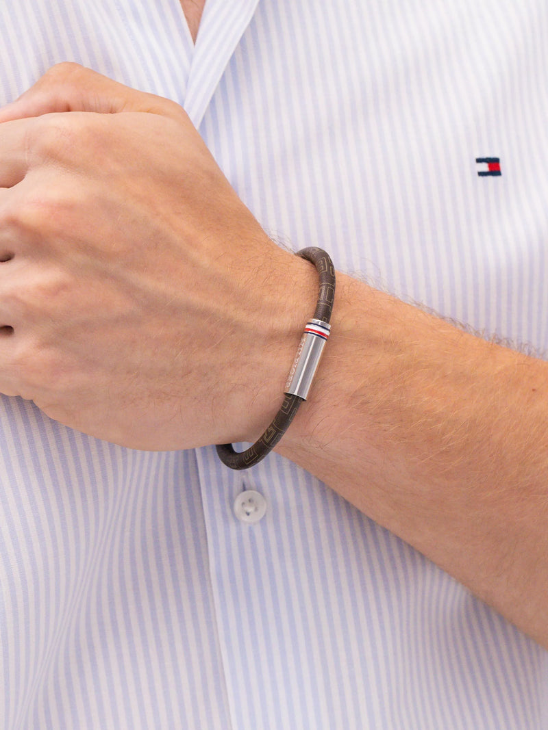 Tommy Hilfiger leather cord bracelet, brown, UK version