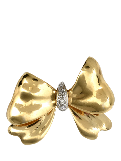 John Lewis Eclectica Pre-Loved Vintage 18ct Gold Plated Crystal Bow Brooch, Yellow Gold- Buy online at McGrocer