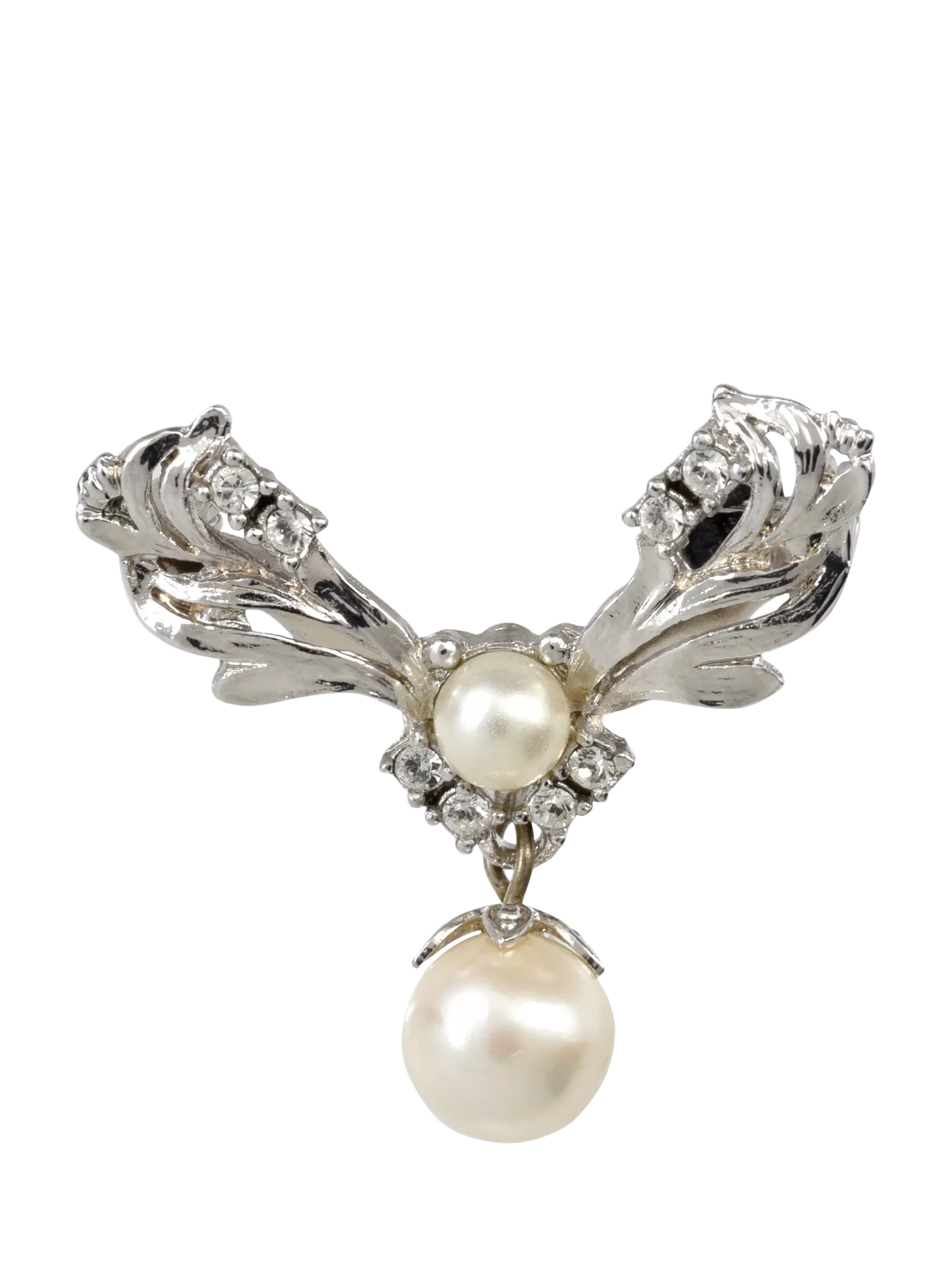 Eclectica leaf brooch with crystals and faux pearls - British product