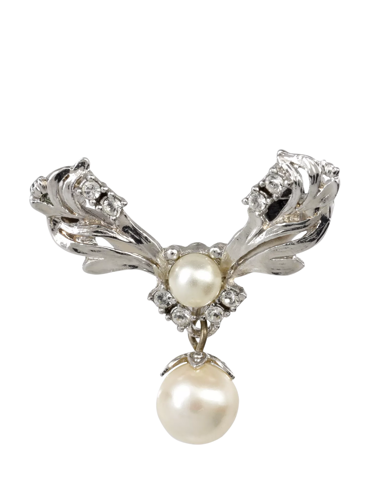 Eclectica leaf brooch with crystals and faux pearls - British product