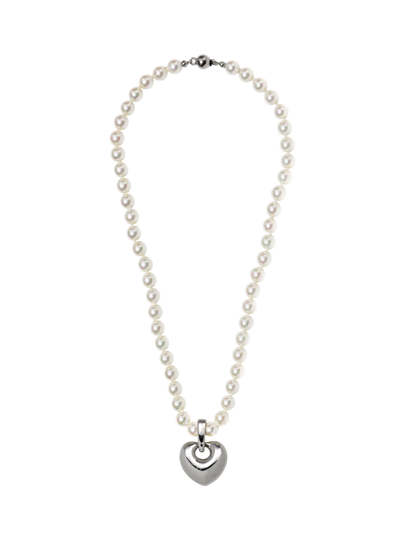 Eclectica pre-loved faux pearl heart pendant necklace 44cm, UK version