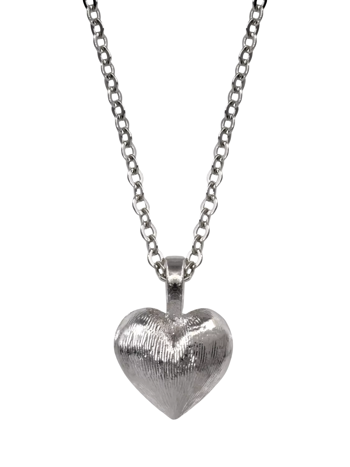 Eclectica vintage puffy heart pendant necklace silver 40cm (British brand)