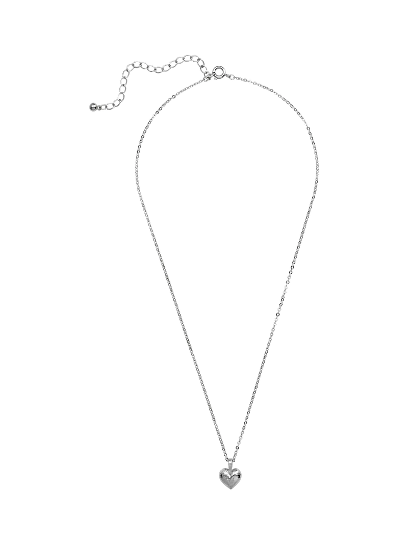 Eclectica vintage puffy heart pendant necklace silver 40cm (British brand)