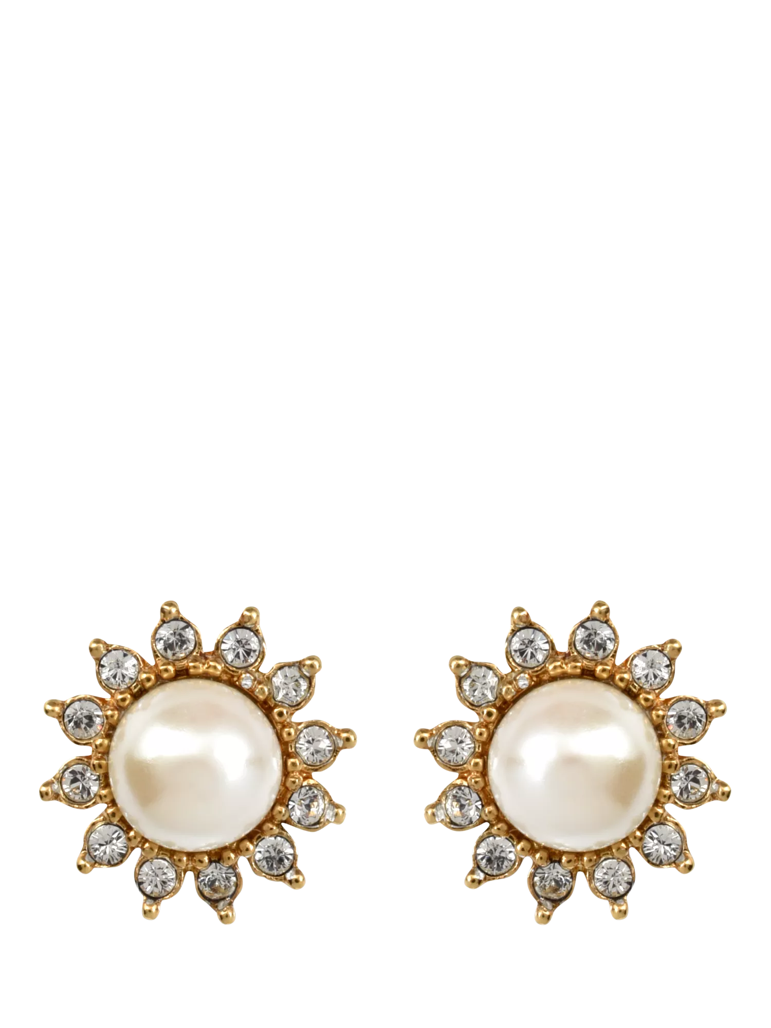 Eclectica vintage gold plated daisy faux pearl clip-on earrings 1.5cm (British brand)
