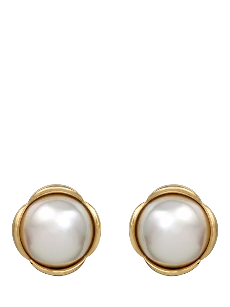 Eclectica gold plated pearl cabochon clip-on earrings 1.5cm (British brand)