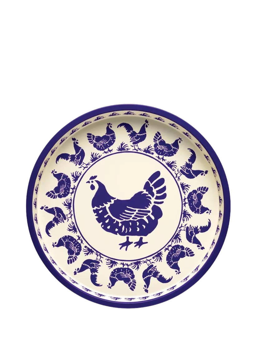 Emma Bridgewater Blue Hen deep round steel tray - British product