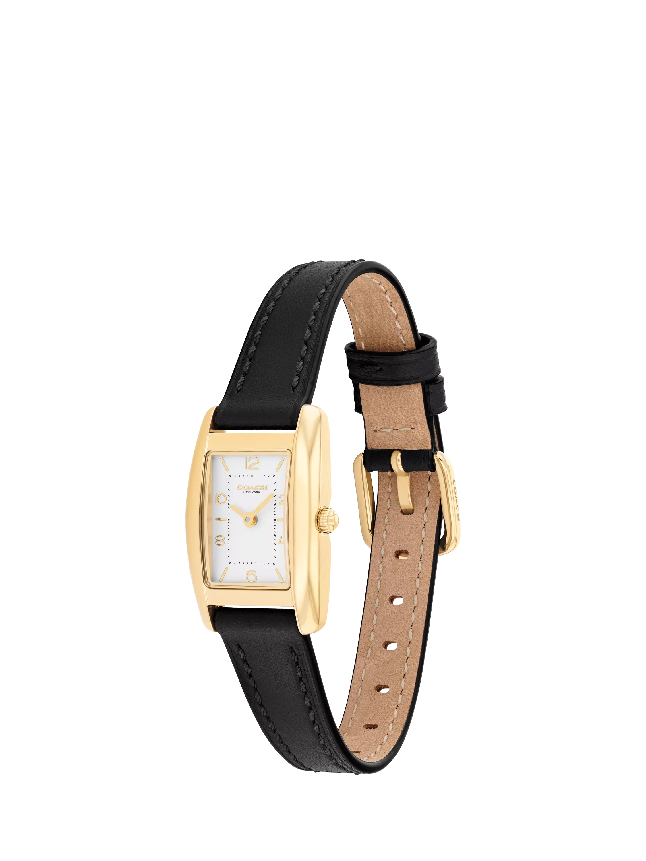Coach rectangular watch black leather strap gold IP case - UK version
