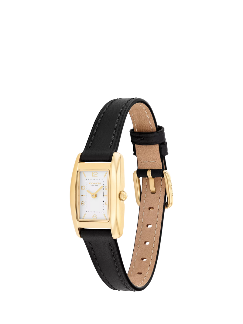 Coach rectangular watch black leather strap gold IP case - UK version