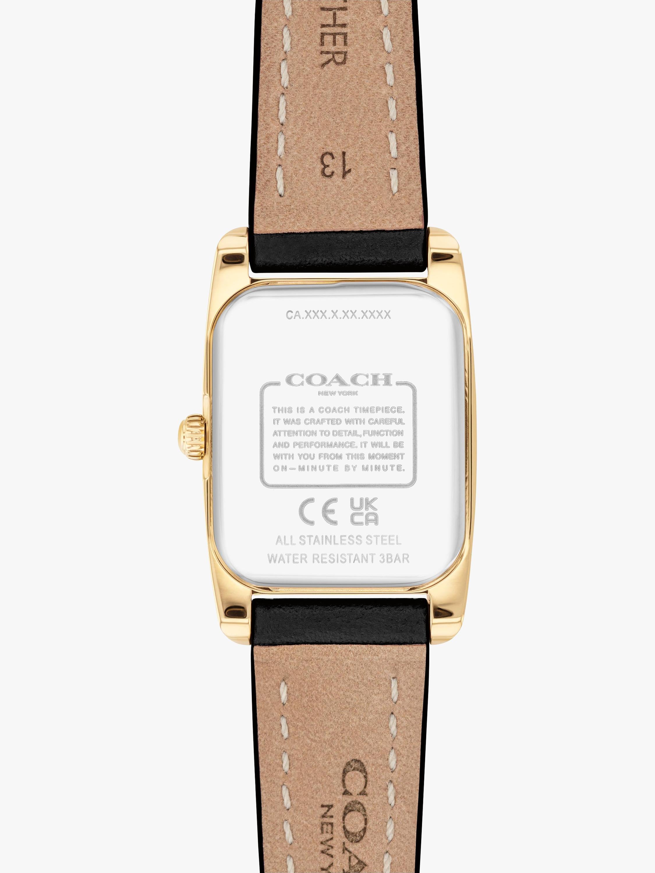 Coach rectangular watch black leather strap gold IP case - UK version