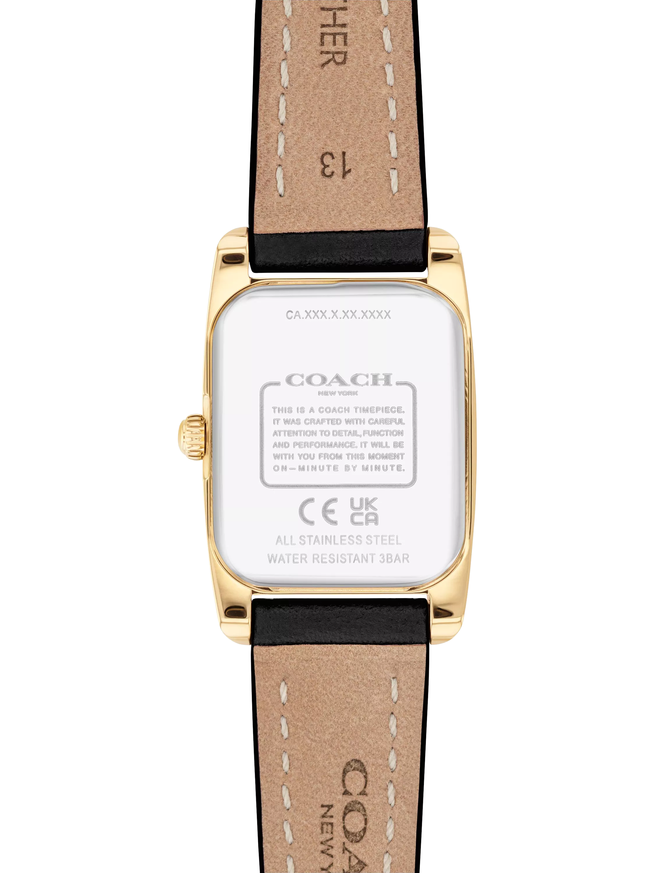 Coach rectangular watch black leather strap gold IP case - UK version