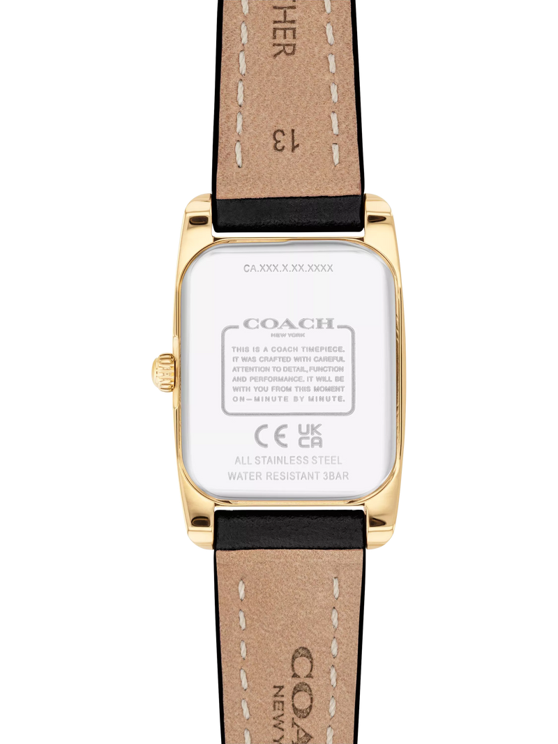 Coach rectangular watch black leather strap gold IP case - UK version