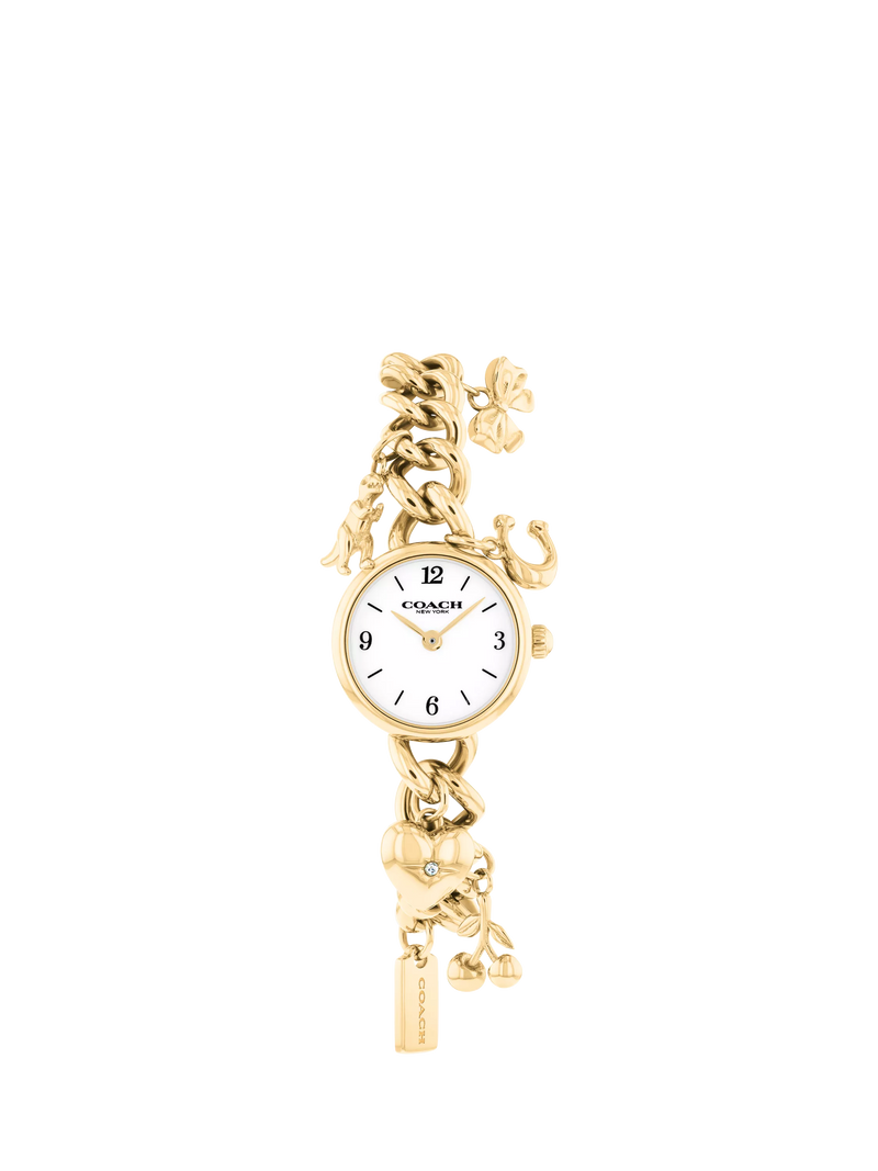 Coach 14504648 Women's Iris Round Charm Bracelet Watch, Gold