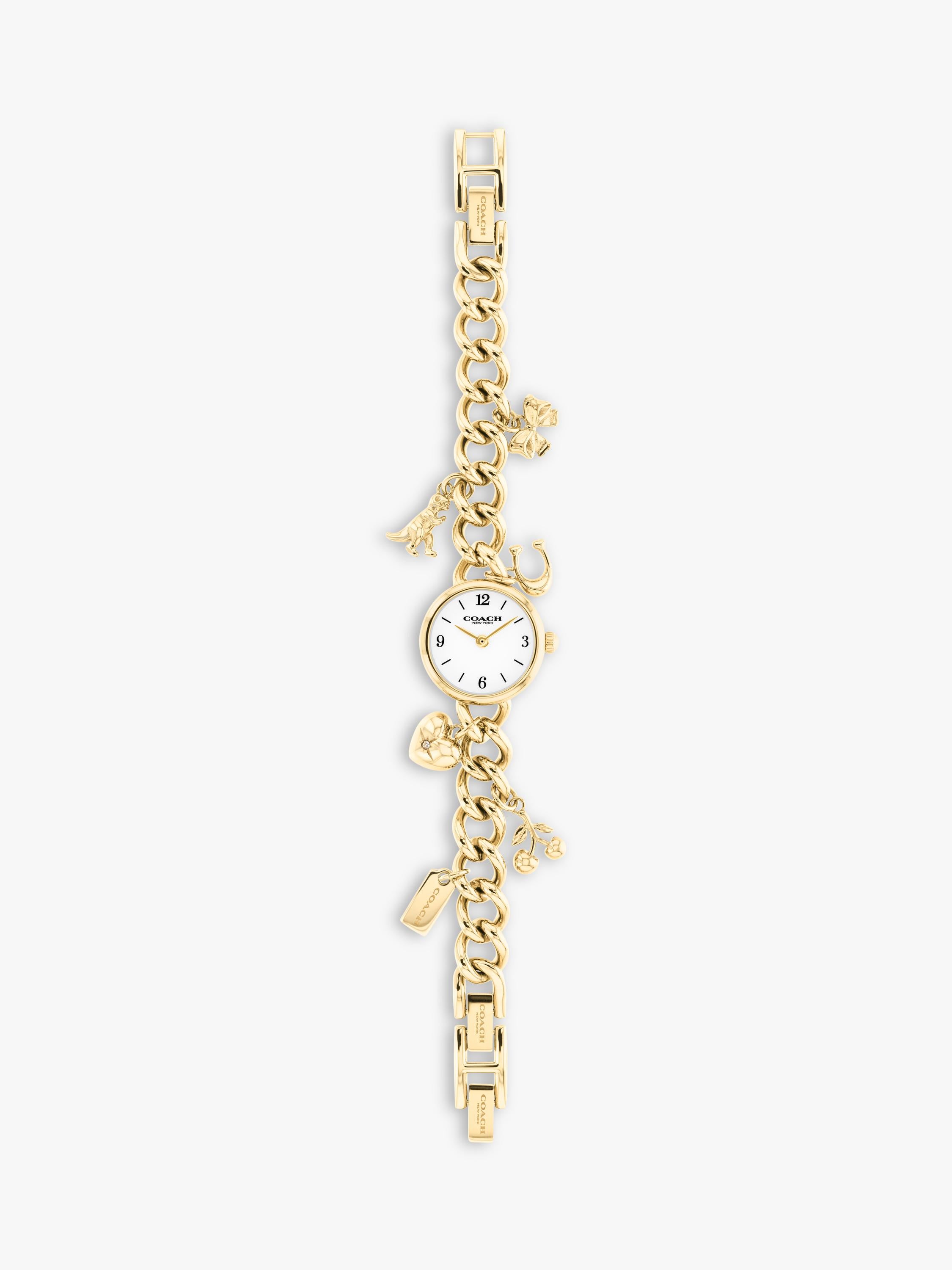Coach Iris round charm bracelet watch gold-plated (British brand)