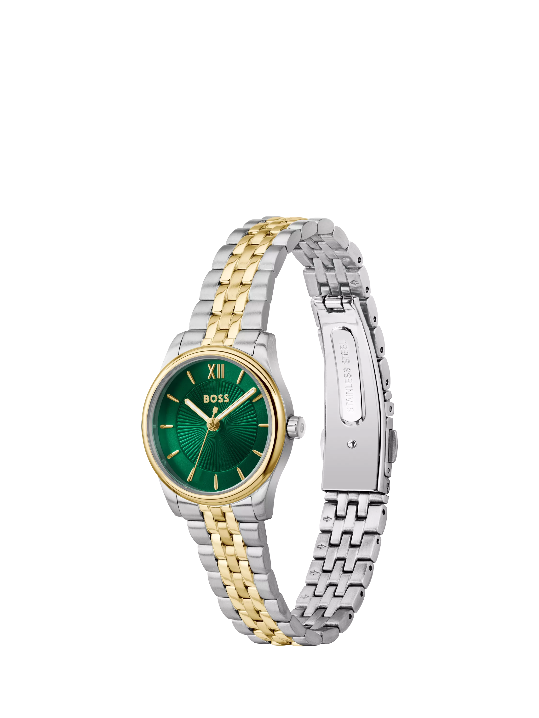HUGO BOSS women's watch green sunray dial two-tone bracelet 25mm, UK version